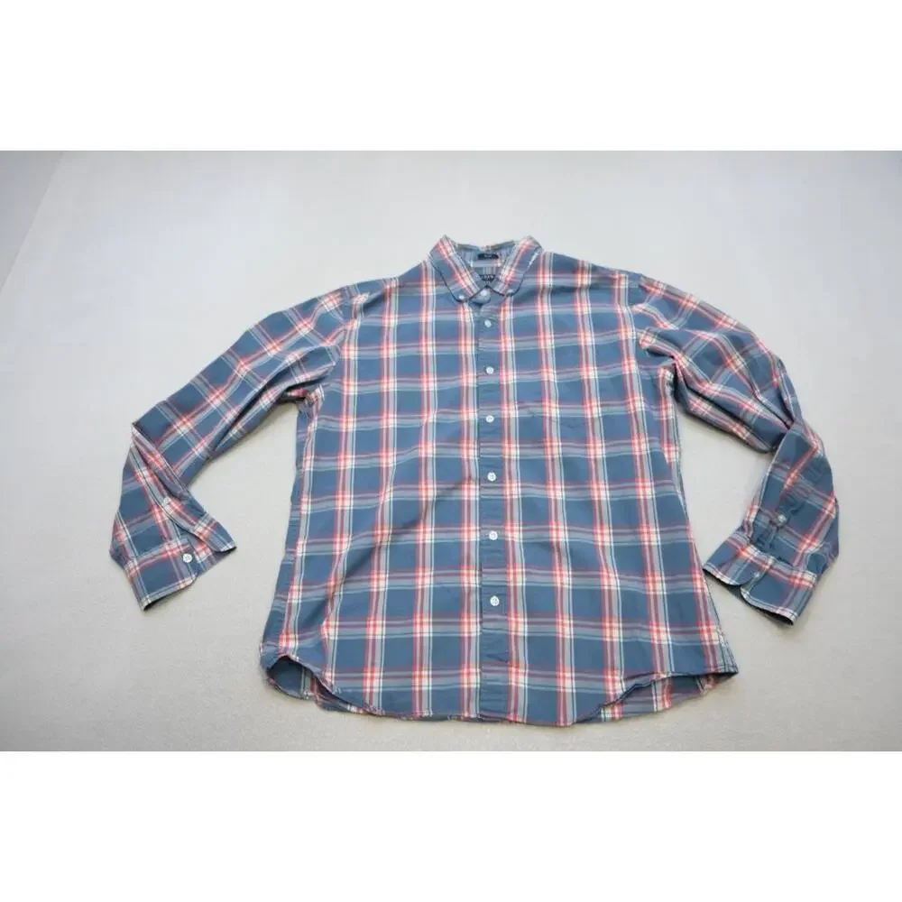 J Crew‎ Flex Wash Dress Shirt Slim Fit Plaid Button Up Long Sleeve Mens Sz XL